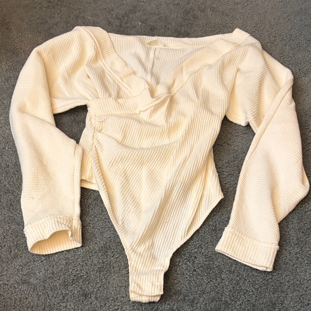 FP Movement by Free People Cream Ribbed Bodysuit